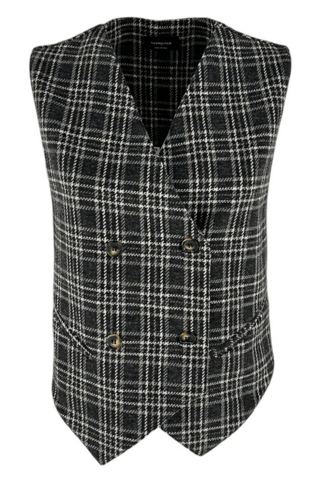 Gilet doppiopetto fantasia galles bianco e nero