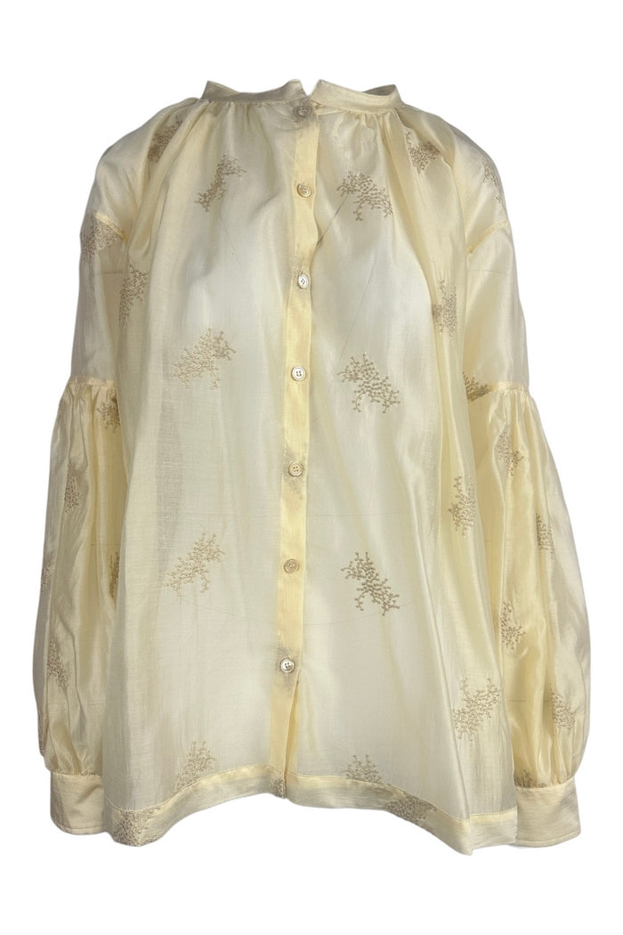camicia donna baloon ricamata crema