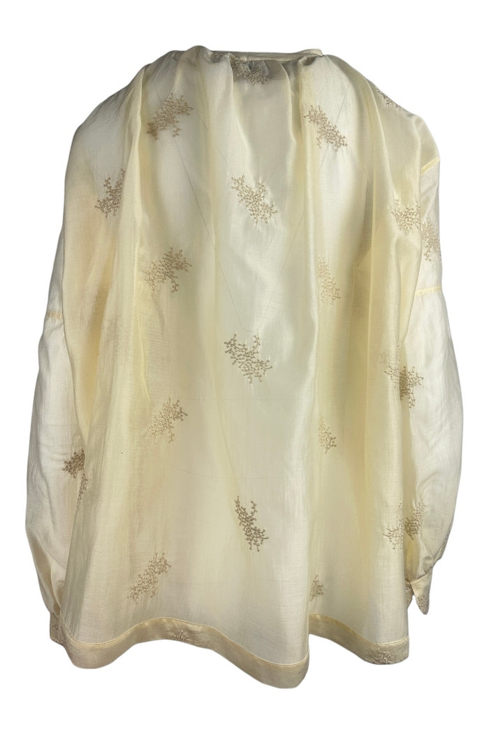 camicia donna baloon ricamata crema