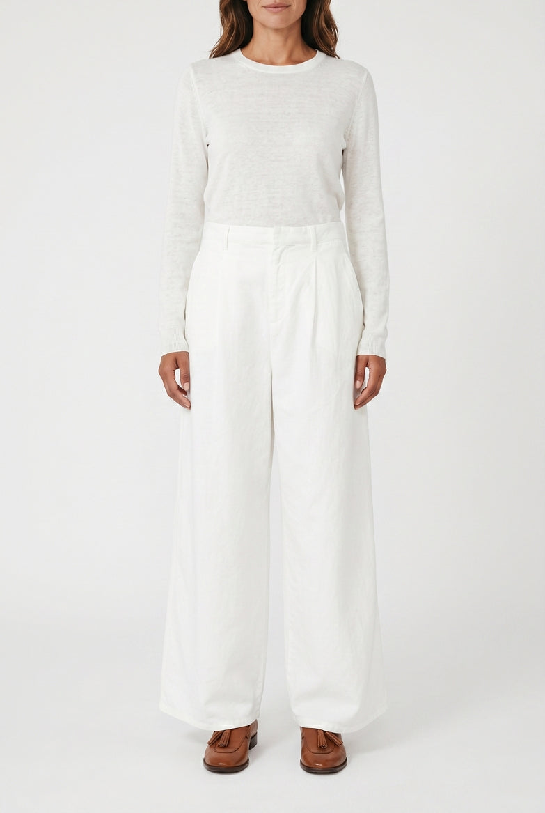 pantalone donna aloa in lino bianco