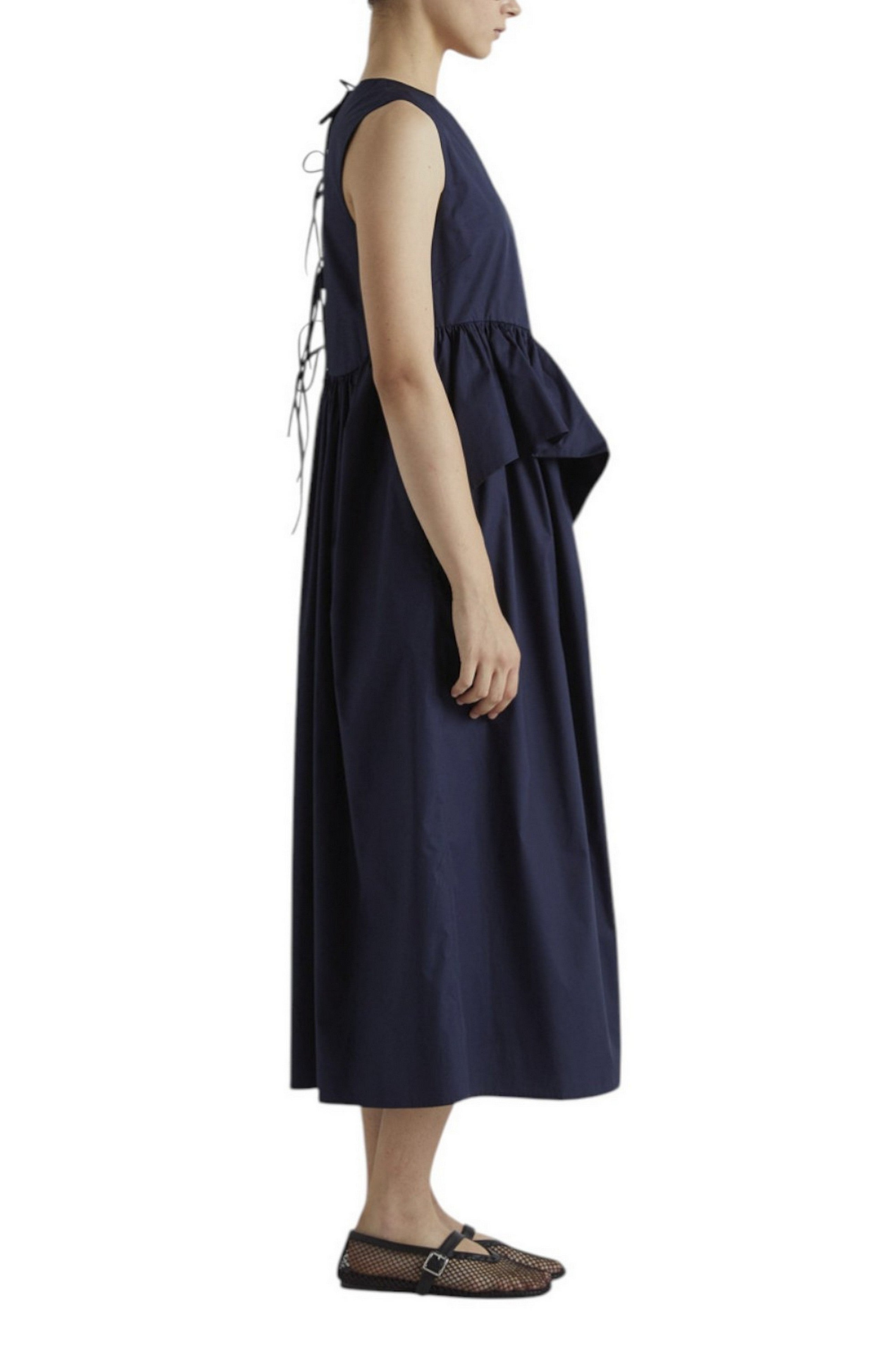 abito donna in cotone con ruches blu