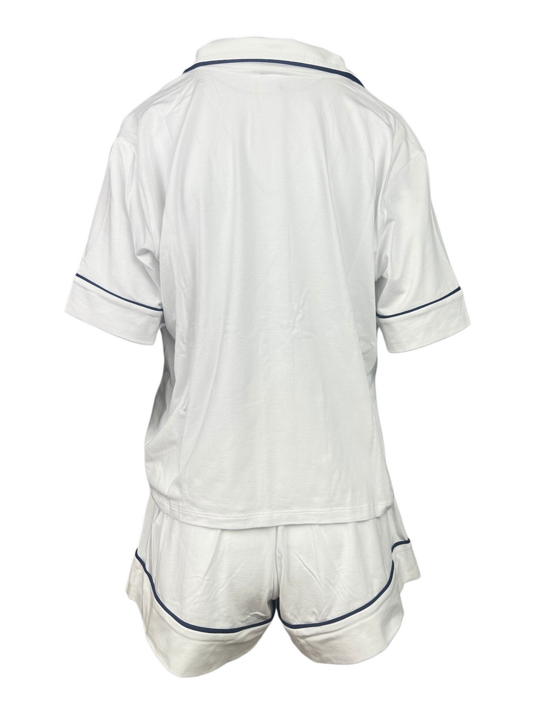 camicia donna e short in jersey bianco e blu