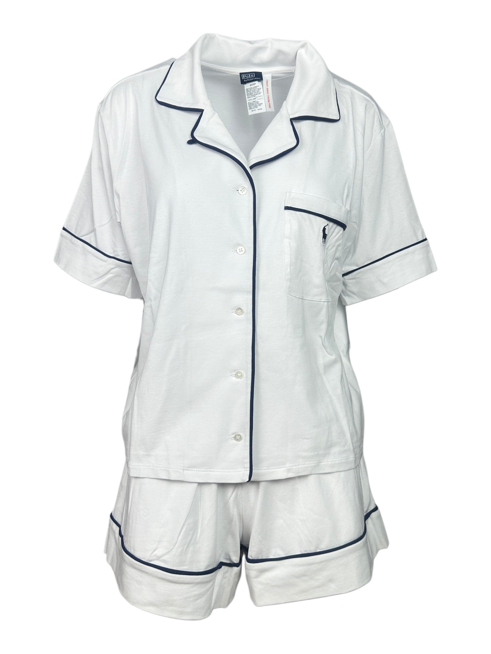 camicia donna e short in jersey bianco e blu