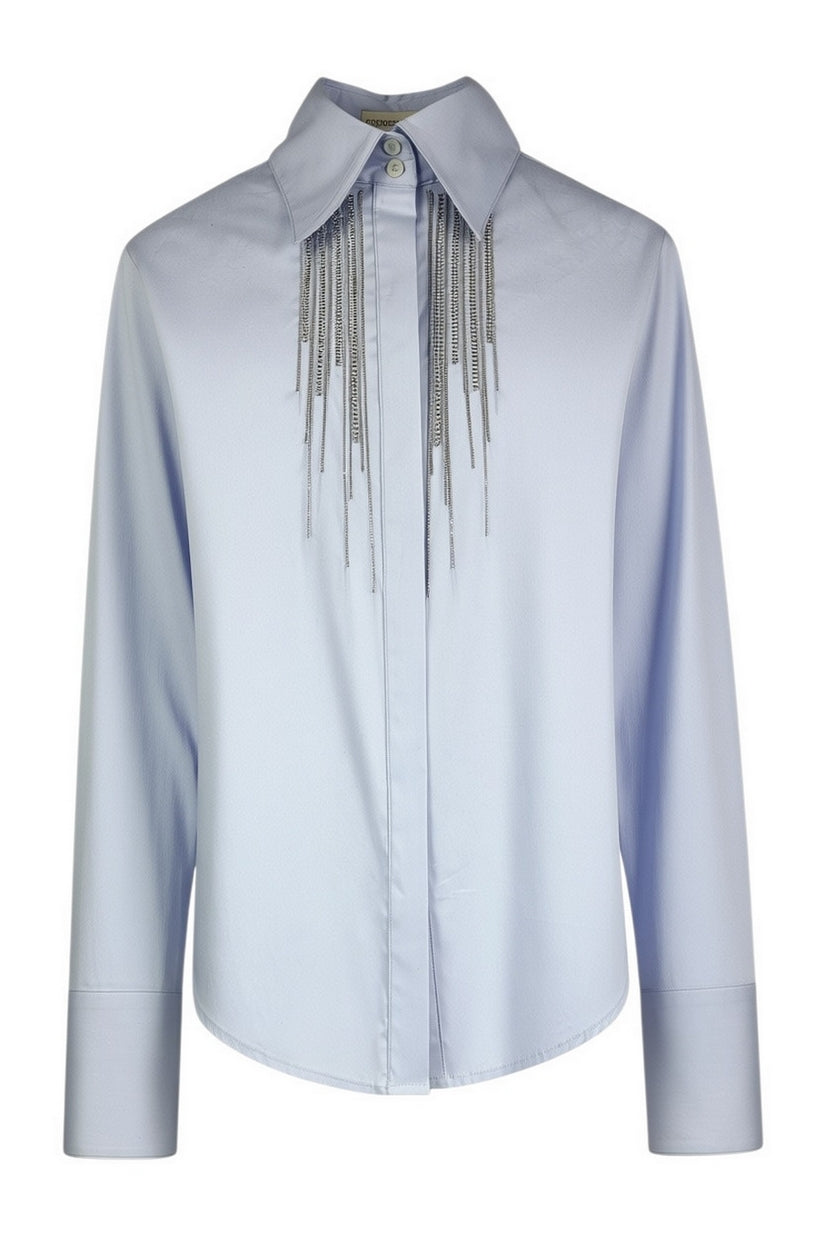 camicia con strass a pioggia