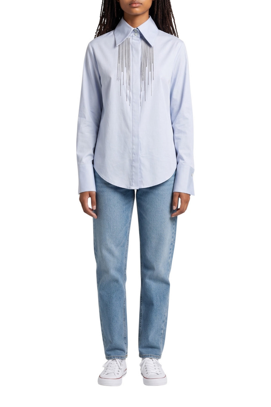camicia con strass a pioggia