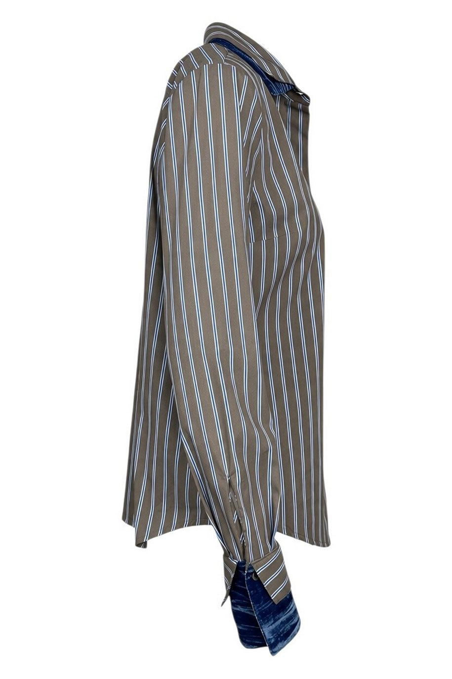 camicia a righe con dettagli in velluto