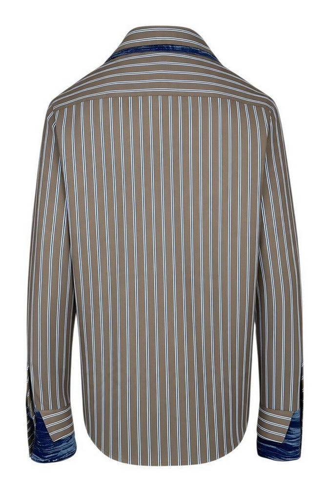 camicia a righe con dettagli in velluto