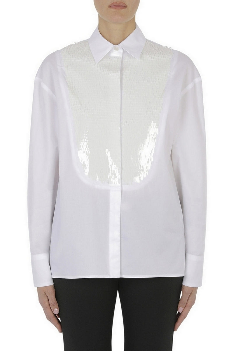 camicia con plastron paillettes