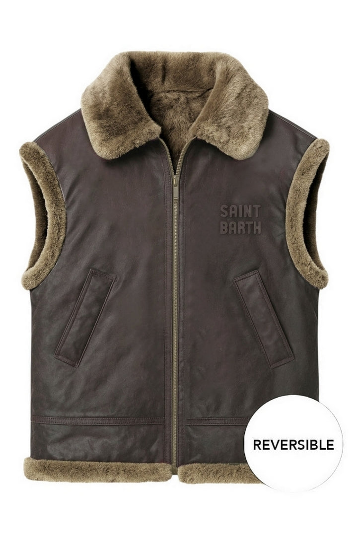 gilet in tela cerata con ecopelliccia