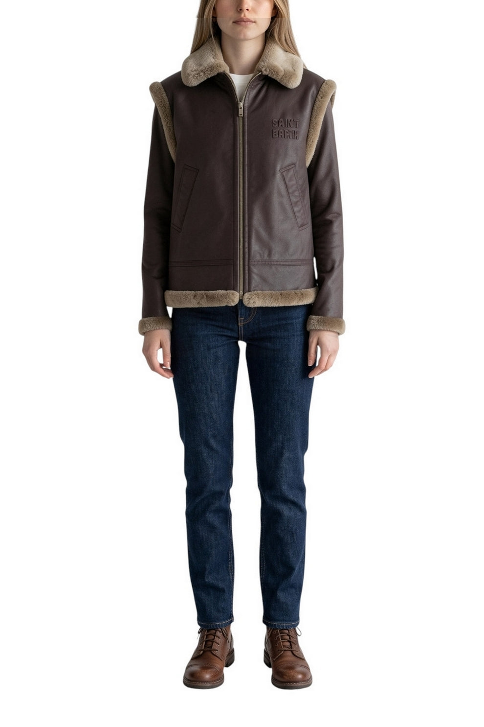 gilet in tela cerata con ecopelliccia