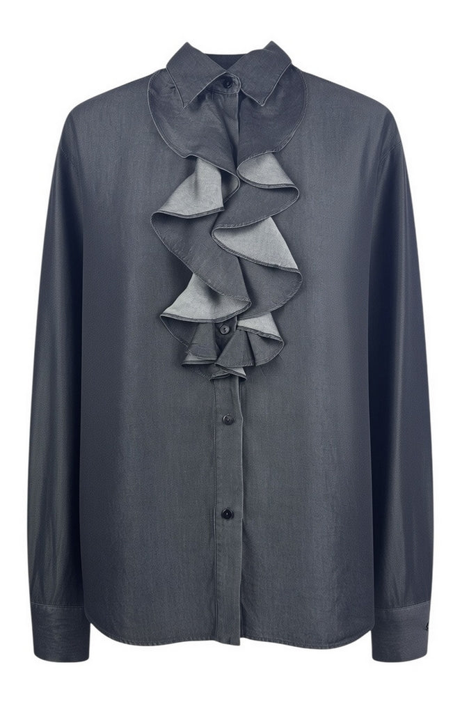 camicia in denim con ruches