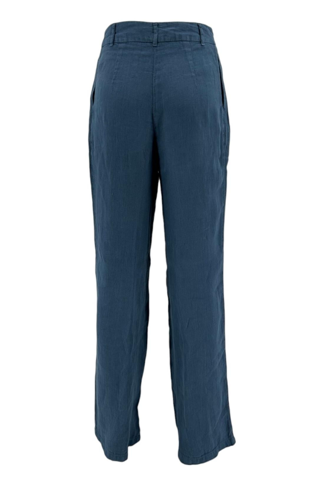 pantalone donna in lino blu jeans con pinces