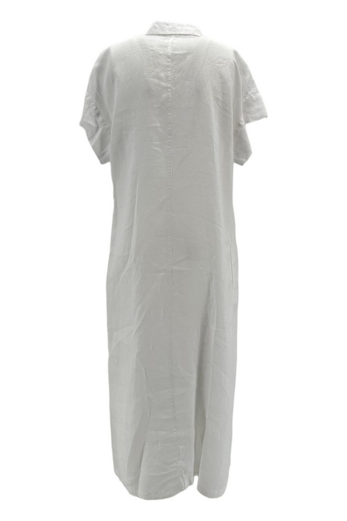 abito donna in lino bianco con plastron in sangallo