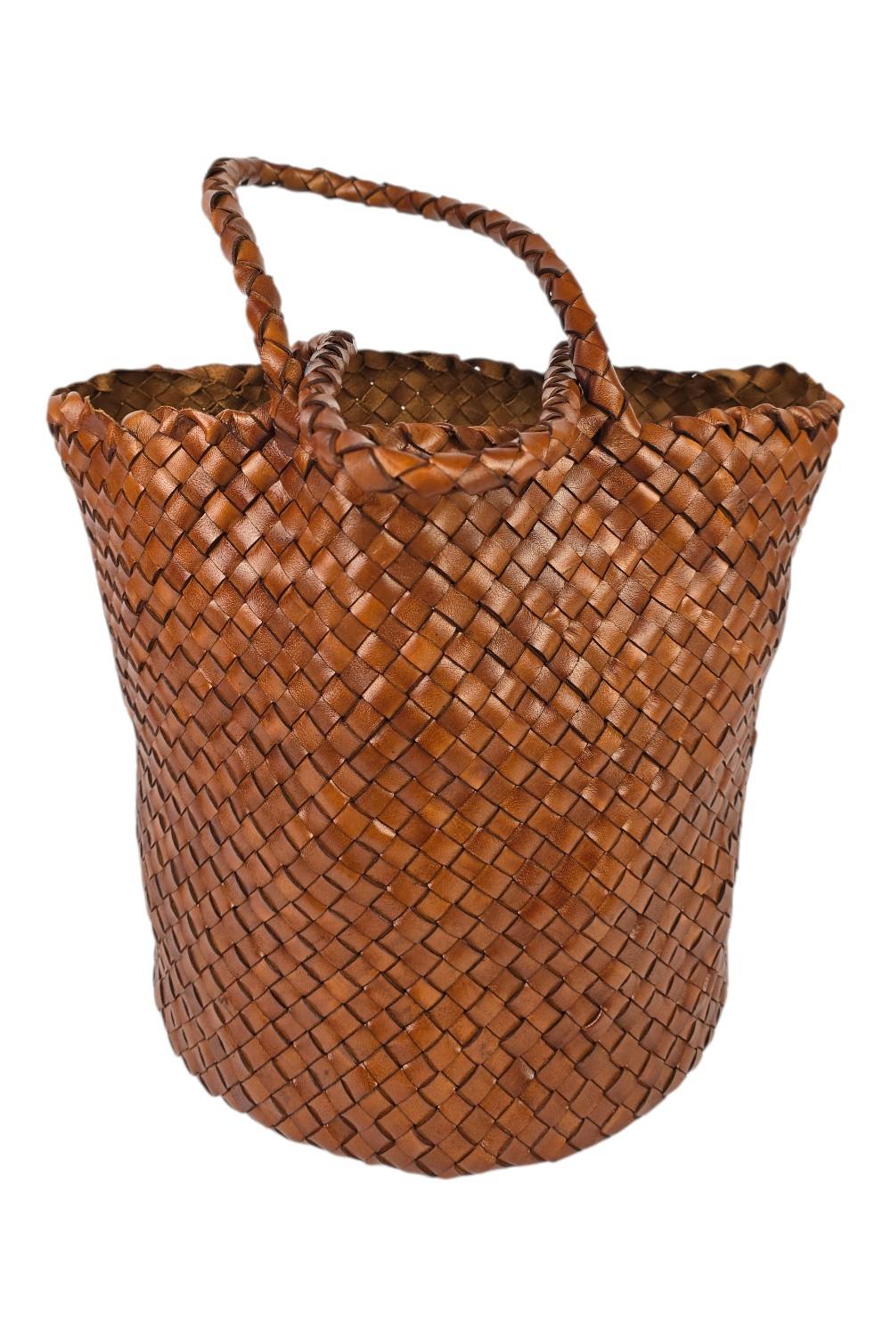 secchiello donna in pelle intrecciata cuoio