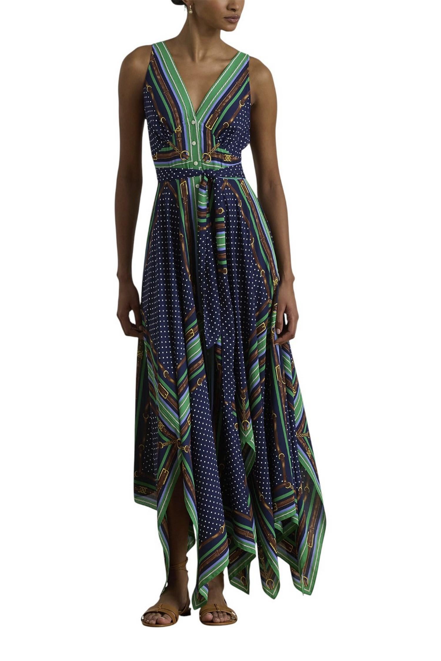 abito donna fantasia foulard verde e blu