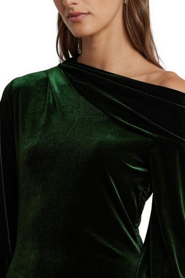 abito donna monospalla in velluto verde
