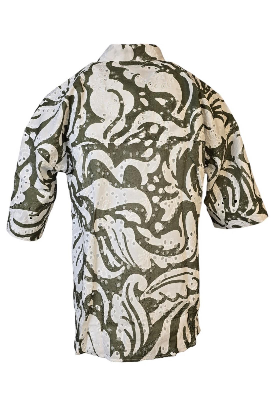 camicia donna fantasia righe e fiori militare e bianca