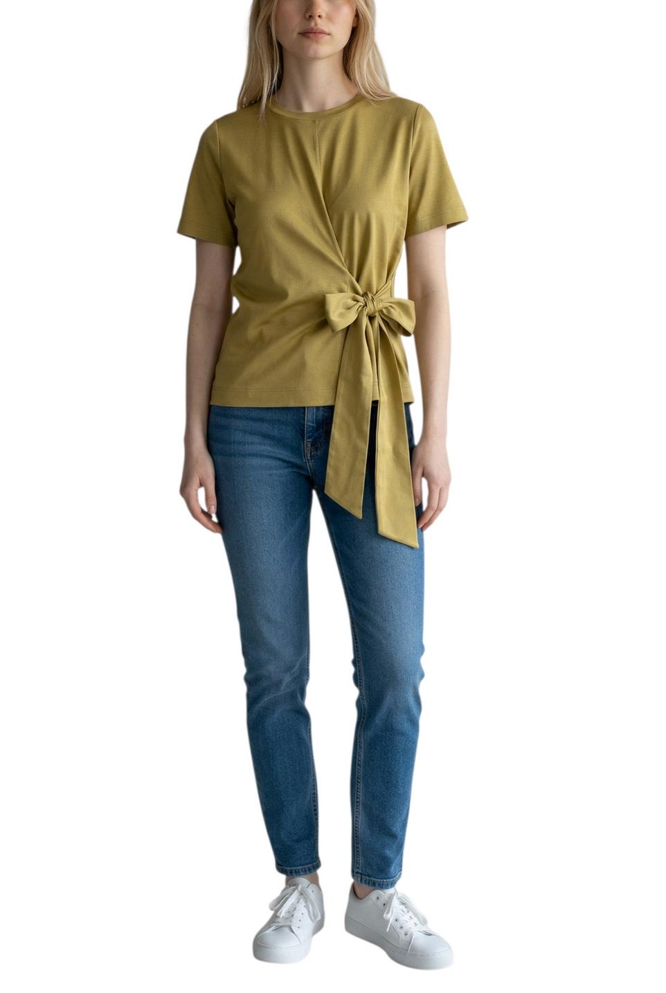 t--shirt donna mezza manica con fiocco sabbia