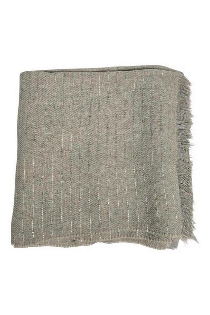 sciarpa donna gessata con micro paillettes beige