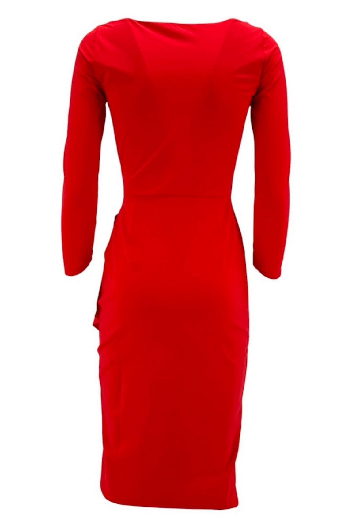 Abito donna in jersey corallo con drappeggio