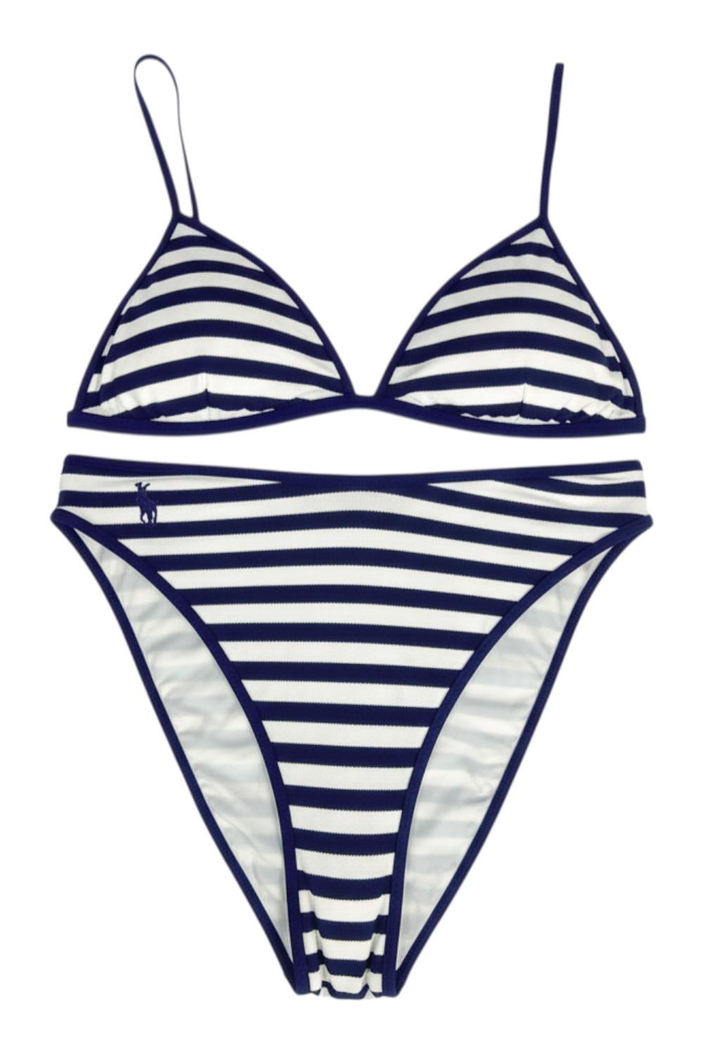 bikini donna a righe blu e bianco