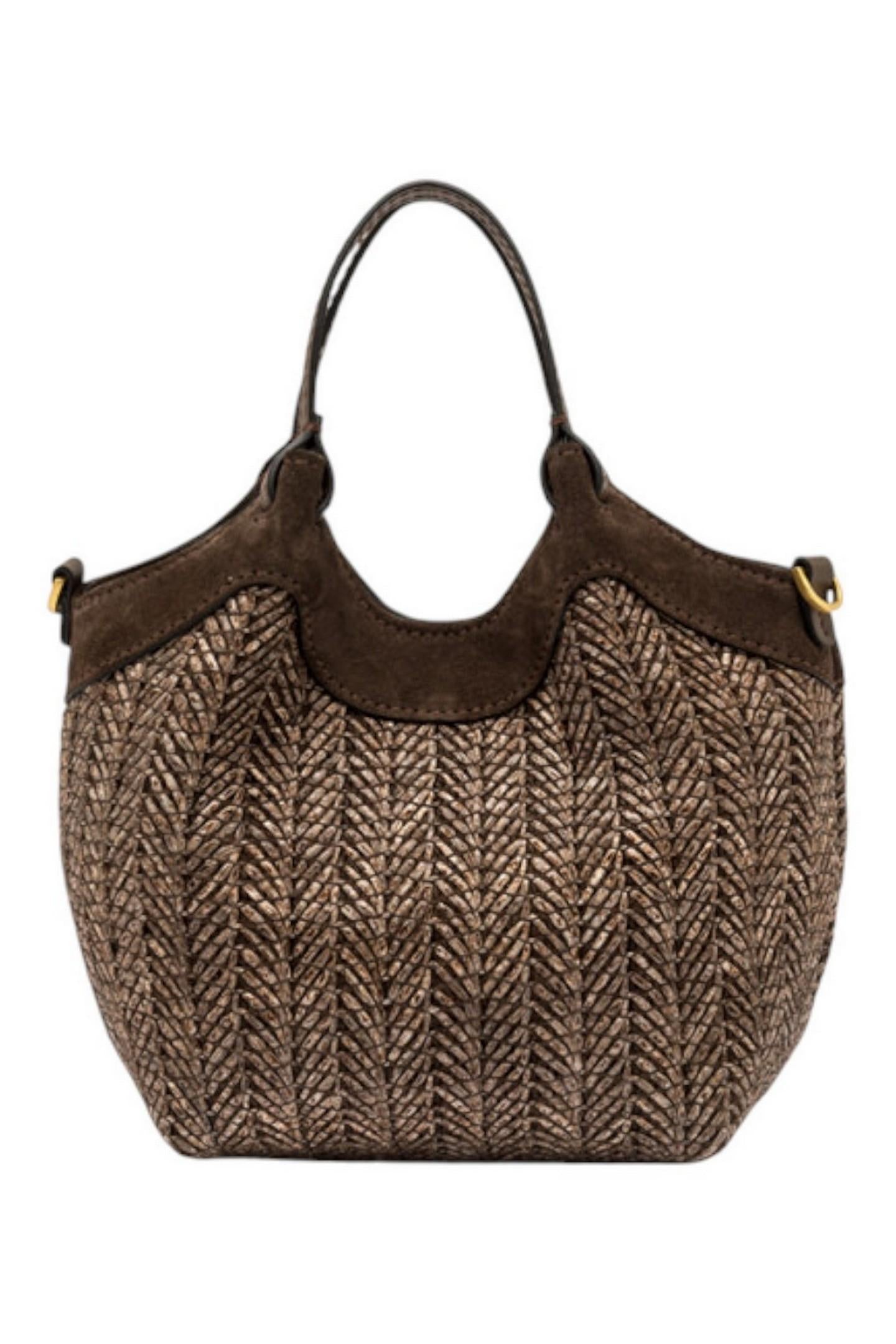 borsa donna dua piccola in rafia marrone
