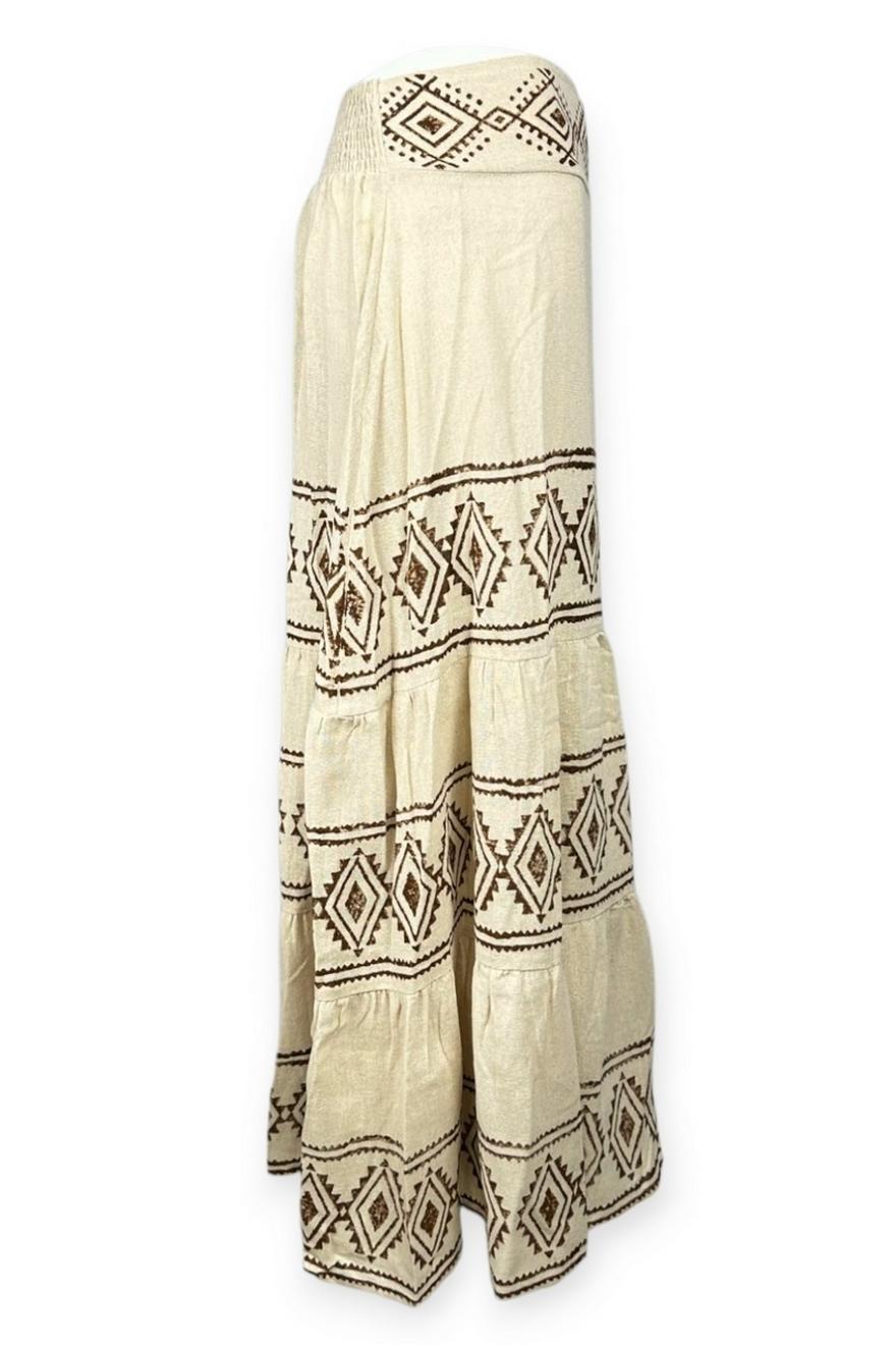 gonna donna fantasia atzeca beige e marrone