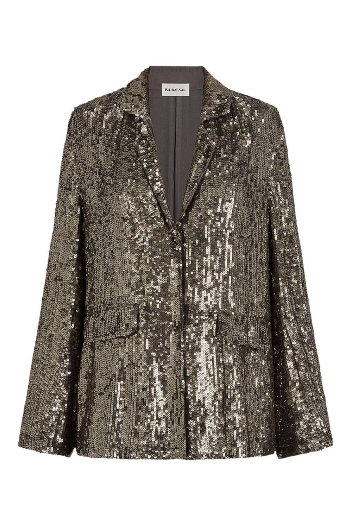 Blazer donna grigio in paillettes