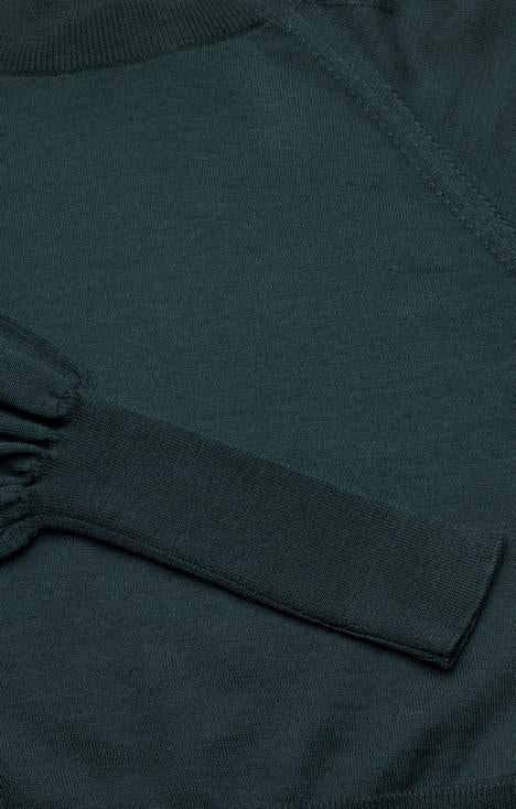 Maglia donna dolcevita con maniche a coste ottanio