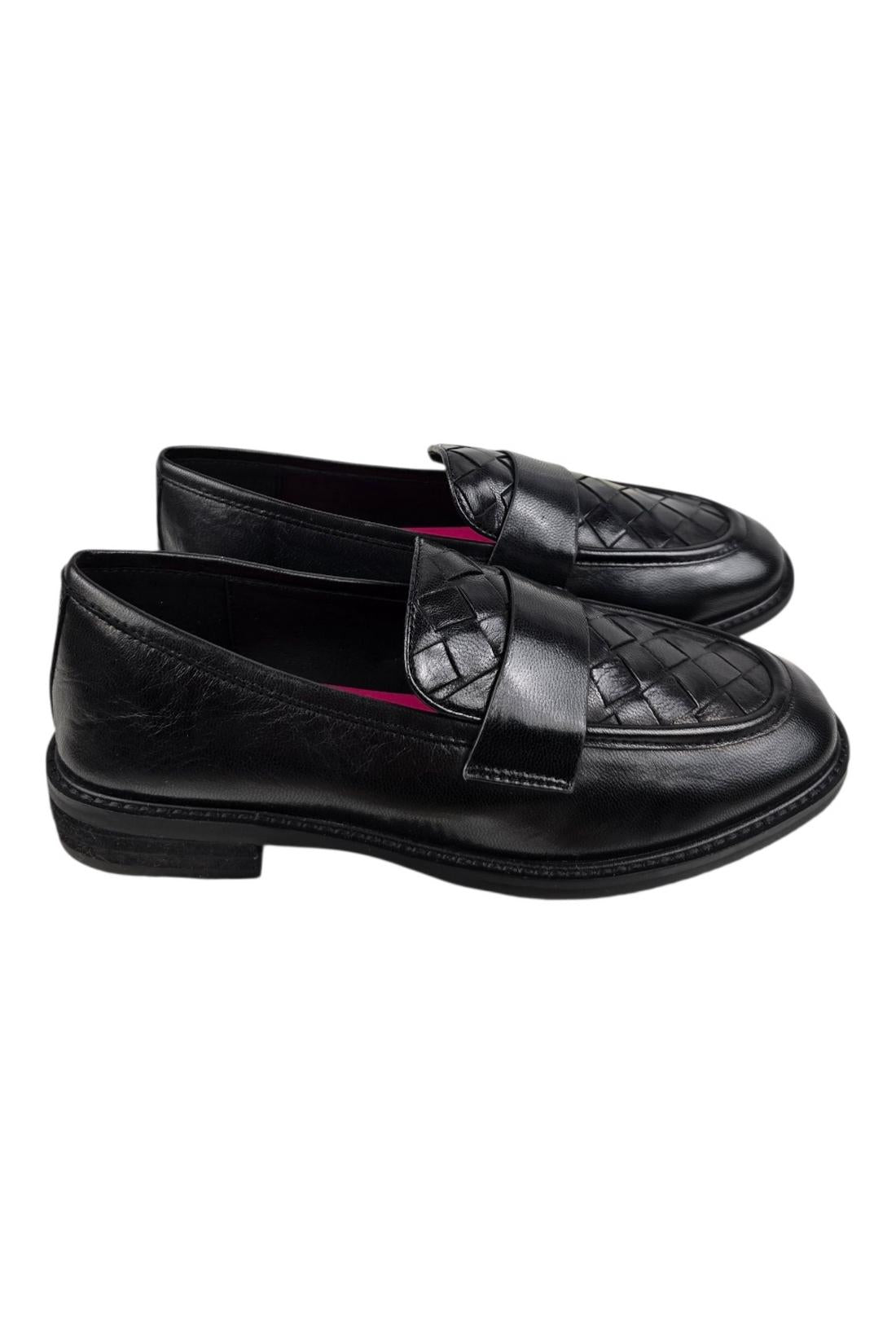 mocassino donna in pelle nero intrecciato