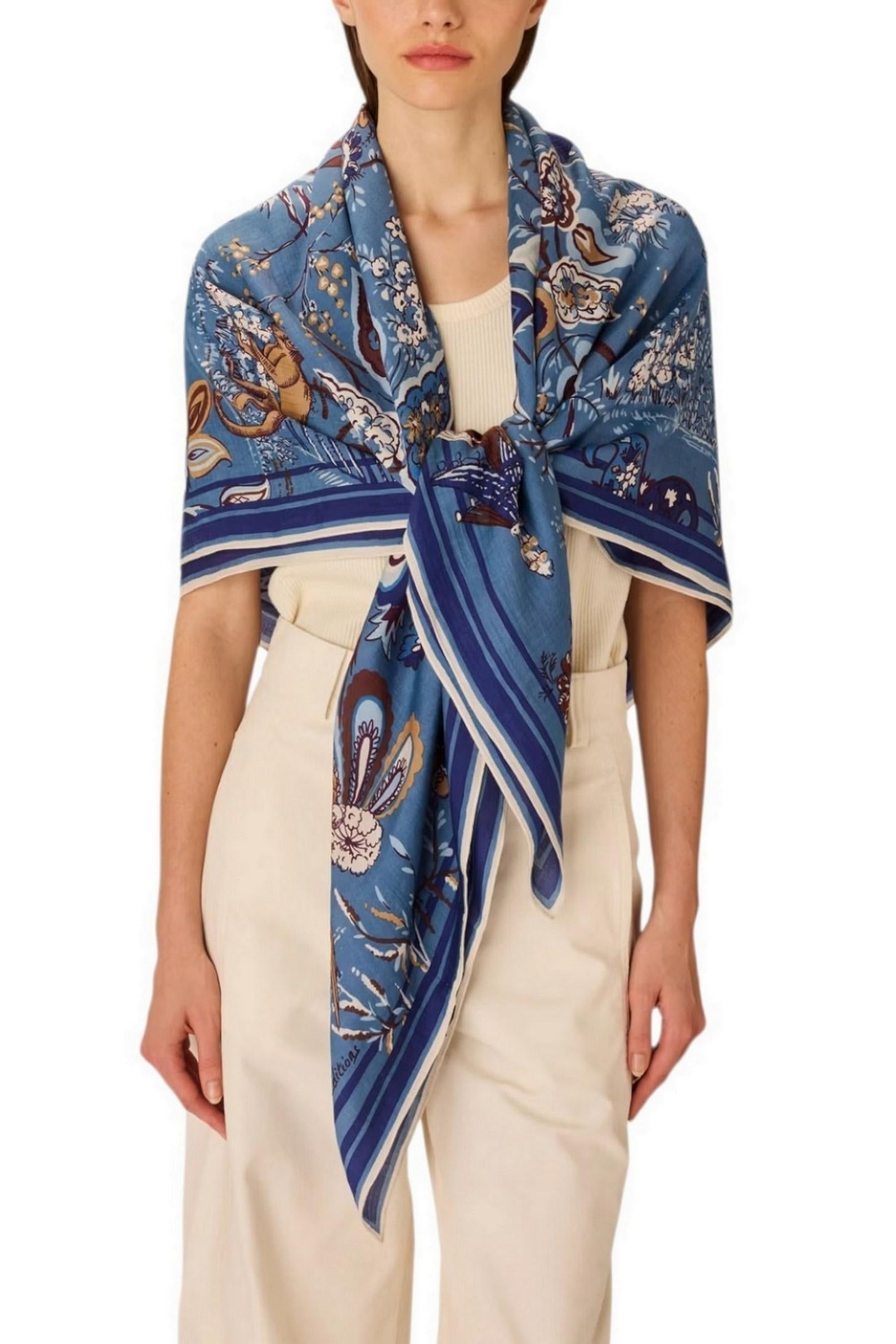 sciarpa donna 130x130 fantasia pagode blu