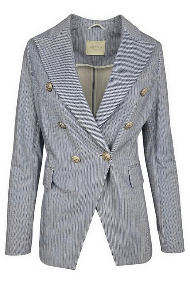 giacca donna doppiopetto fantasia righe blu e bianco