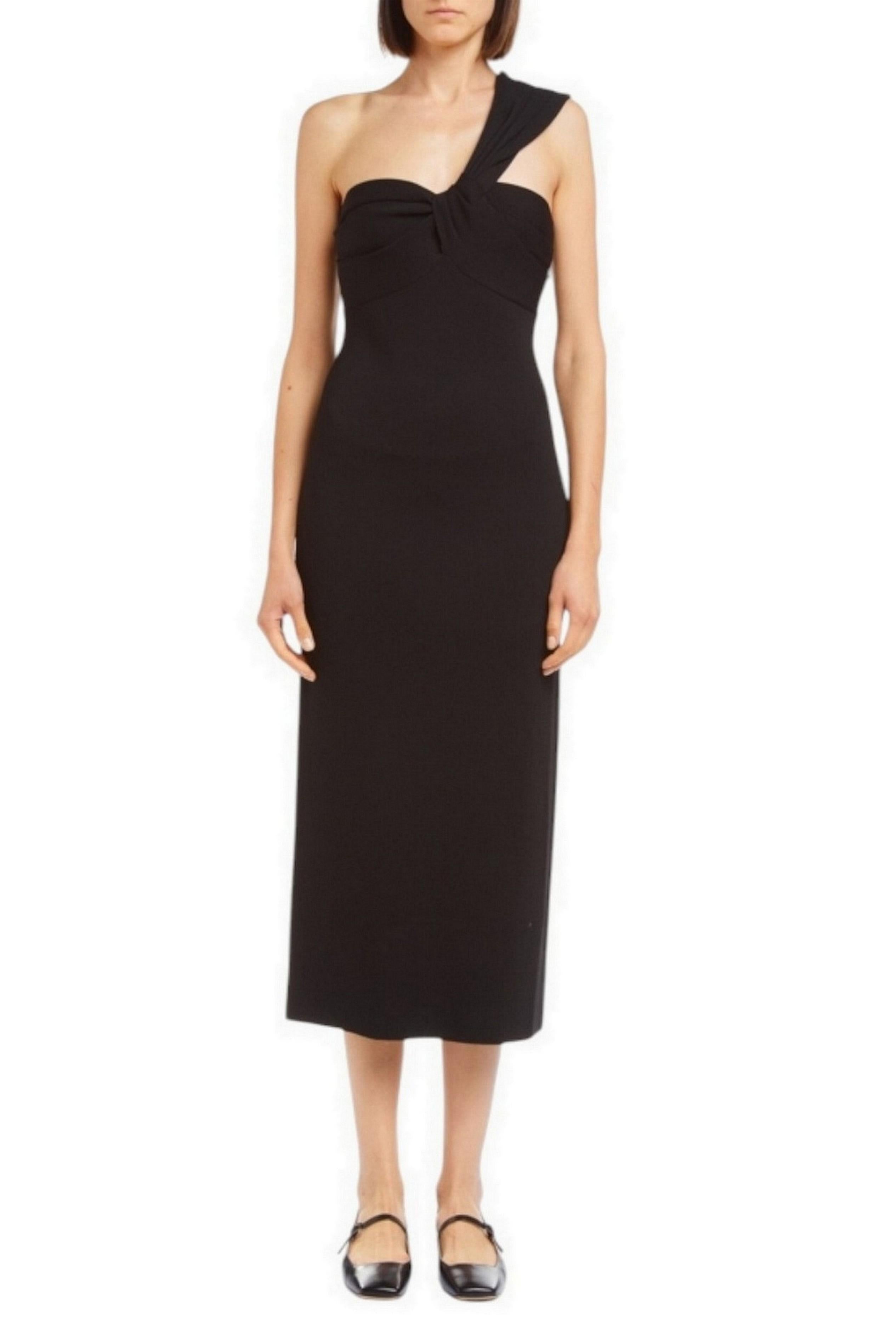 abito donna in punto milano nero monospalla