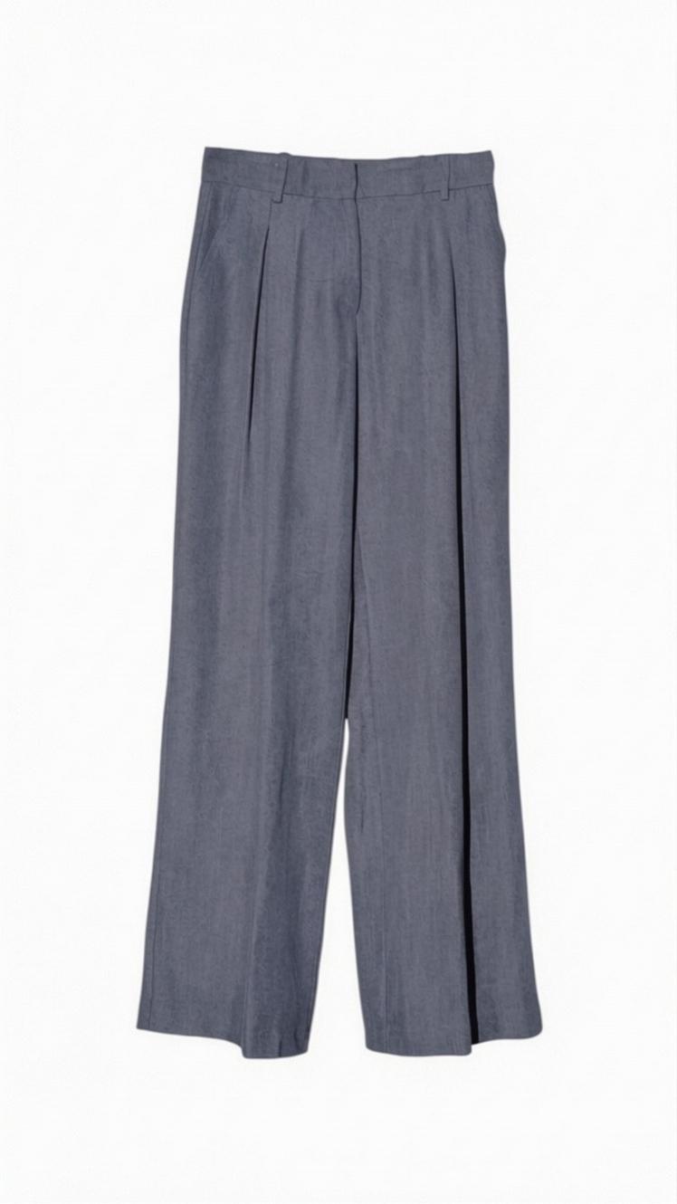 pantalone donna con pinces in denim grigio
