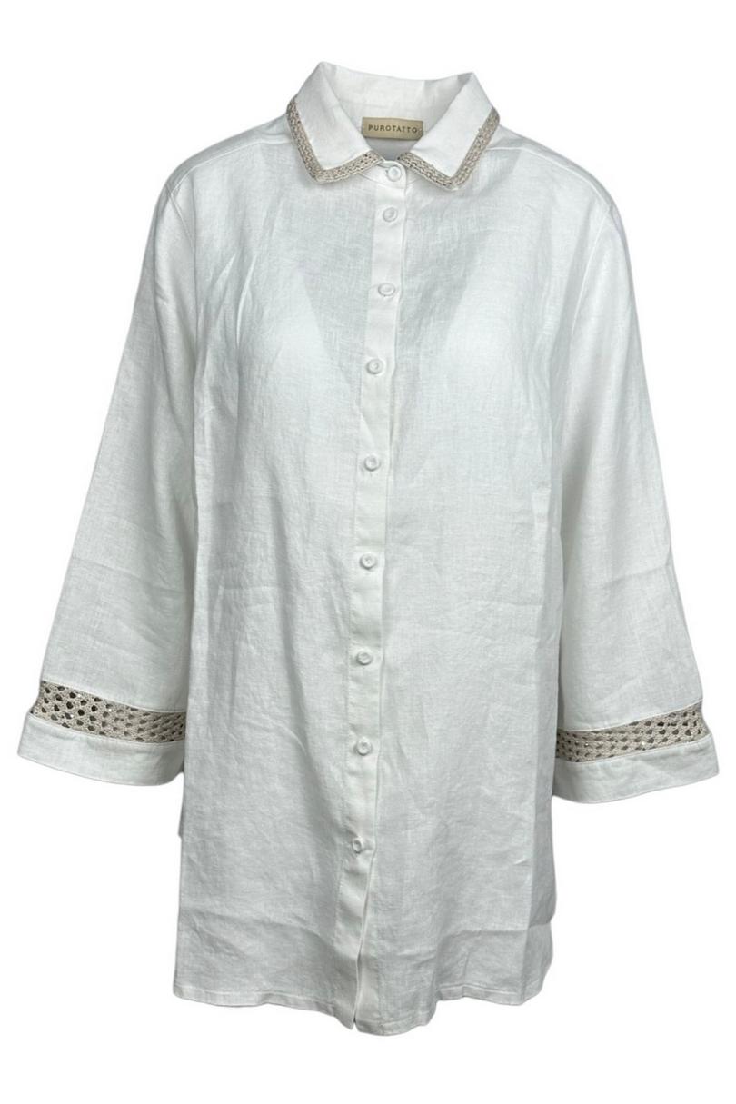 camicia donna con dettagli uncinetto bianca