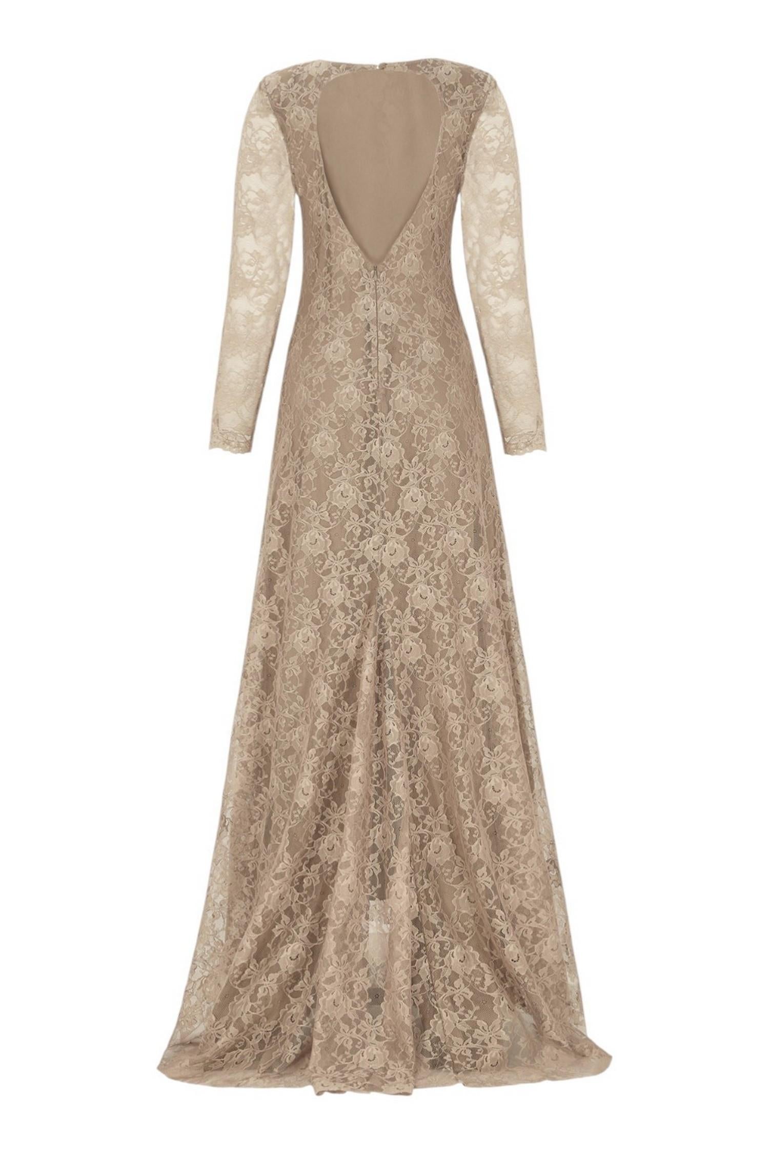 abito donna lungo in pizzo marrone