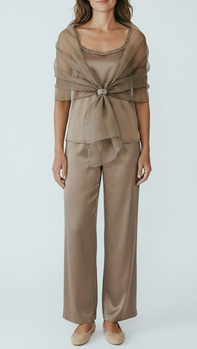 pantalone donna in raso marrone