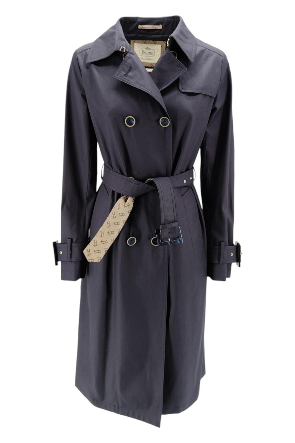 Trench donna blu con cintura logata