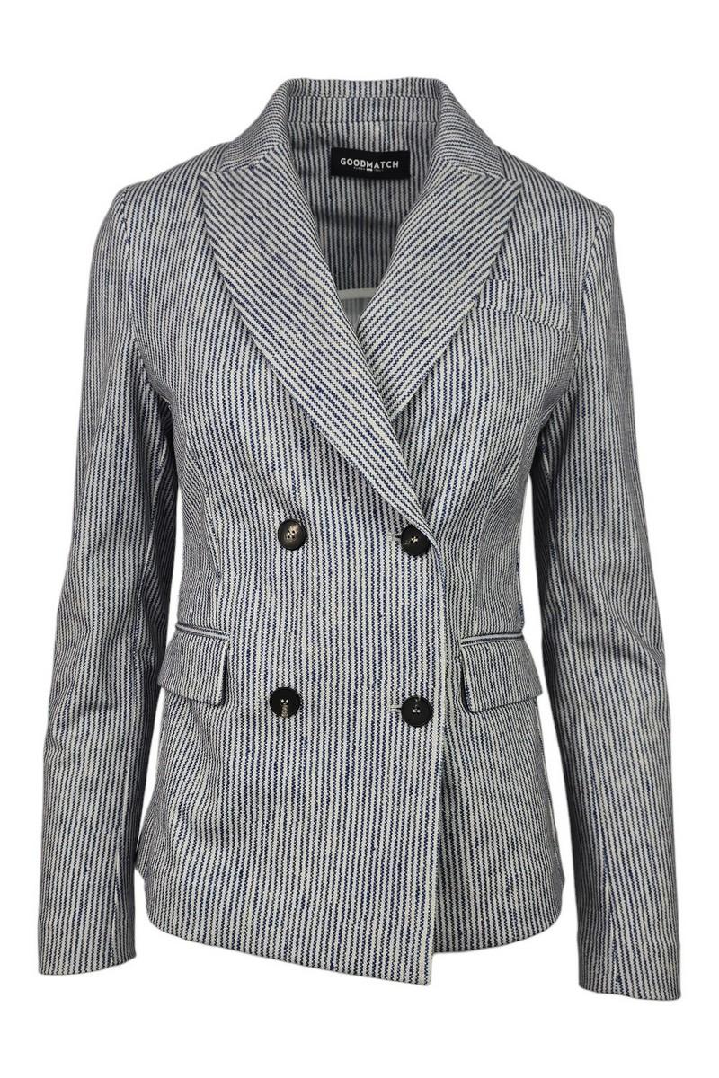 giacca donna doppiopetto rigata bianco e blu