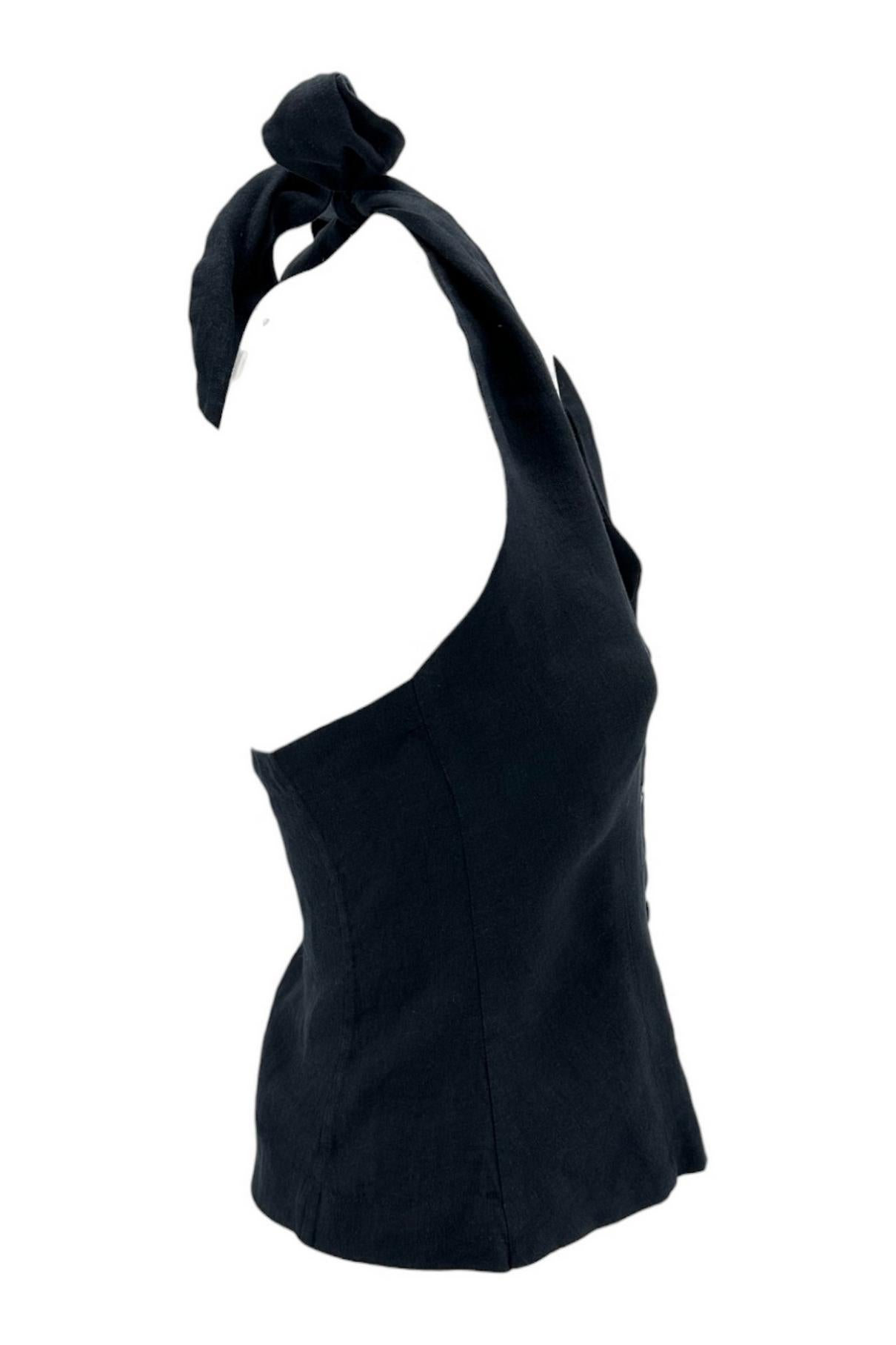 gilet donna con scollo sulla schiena in lino nero