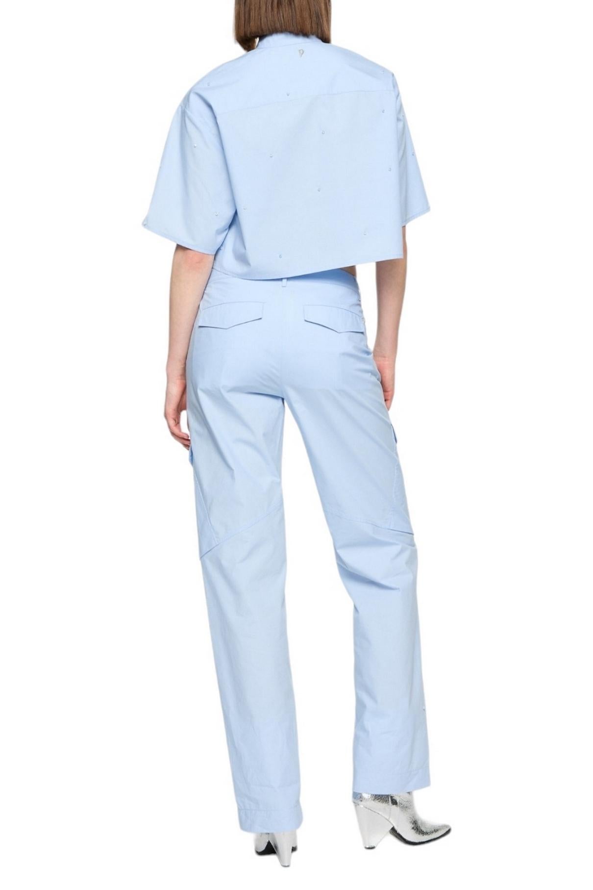 Pantalone donna con strass modello cargo azzurro