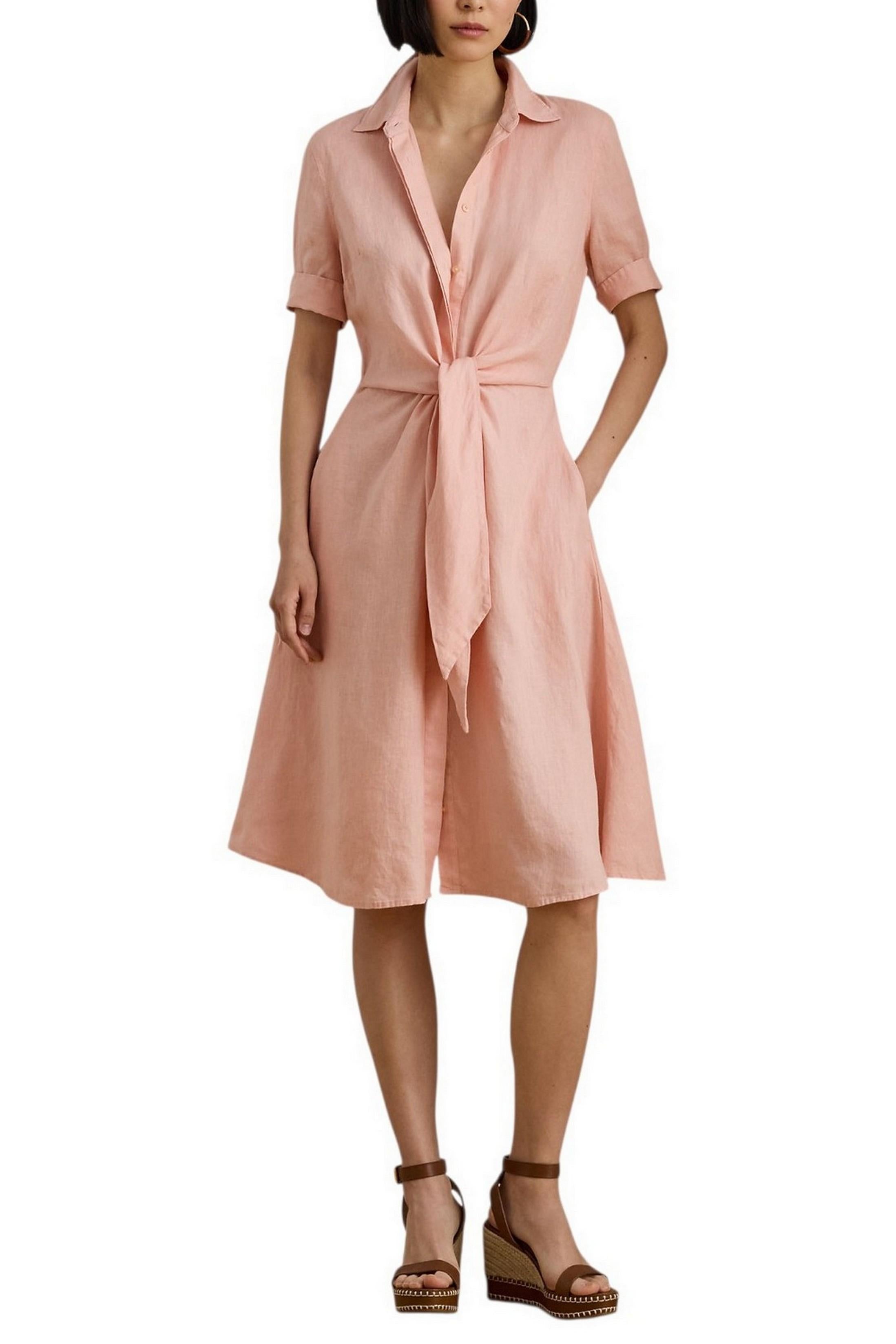 chemisier donna in lino con nodo rosa