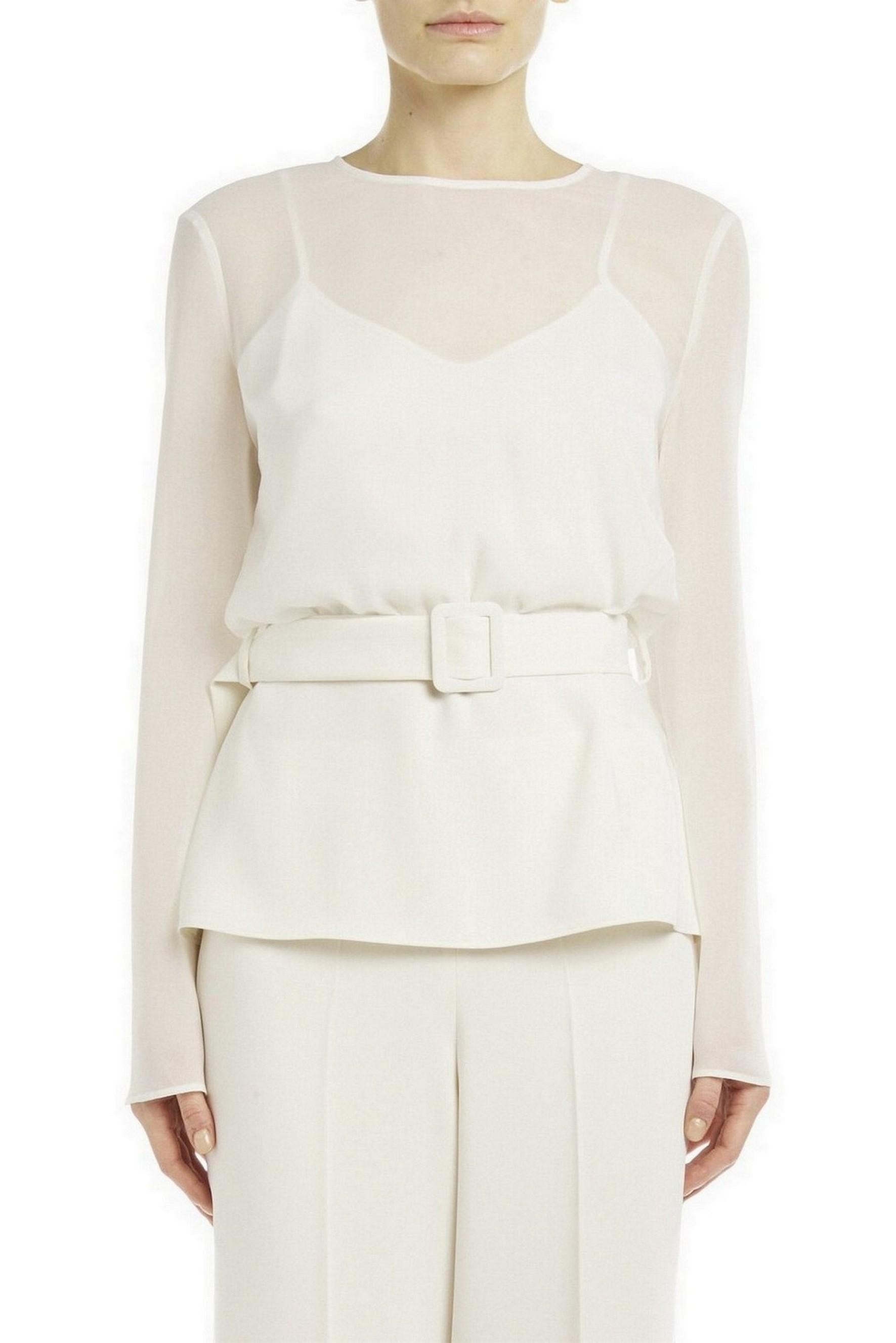 t-shirt donna in cady con maniche in chiffon latte