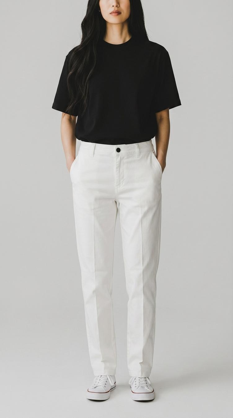pantalone donna modello chinos latte