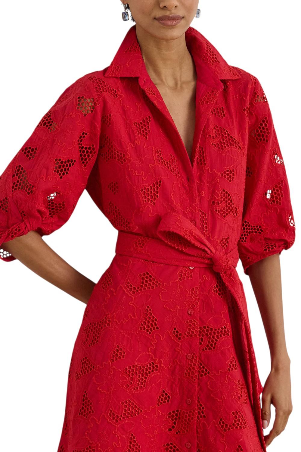 abito donna corto in sangallo rosso