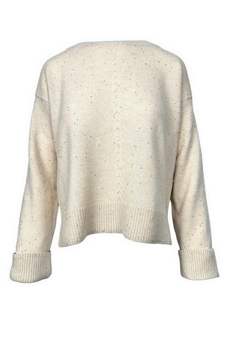 maglia donna a scatola più paillettes beige