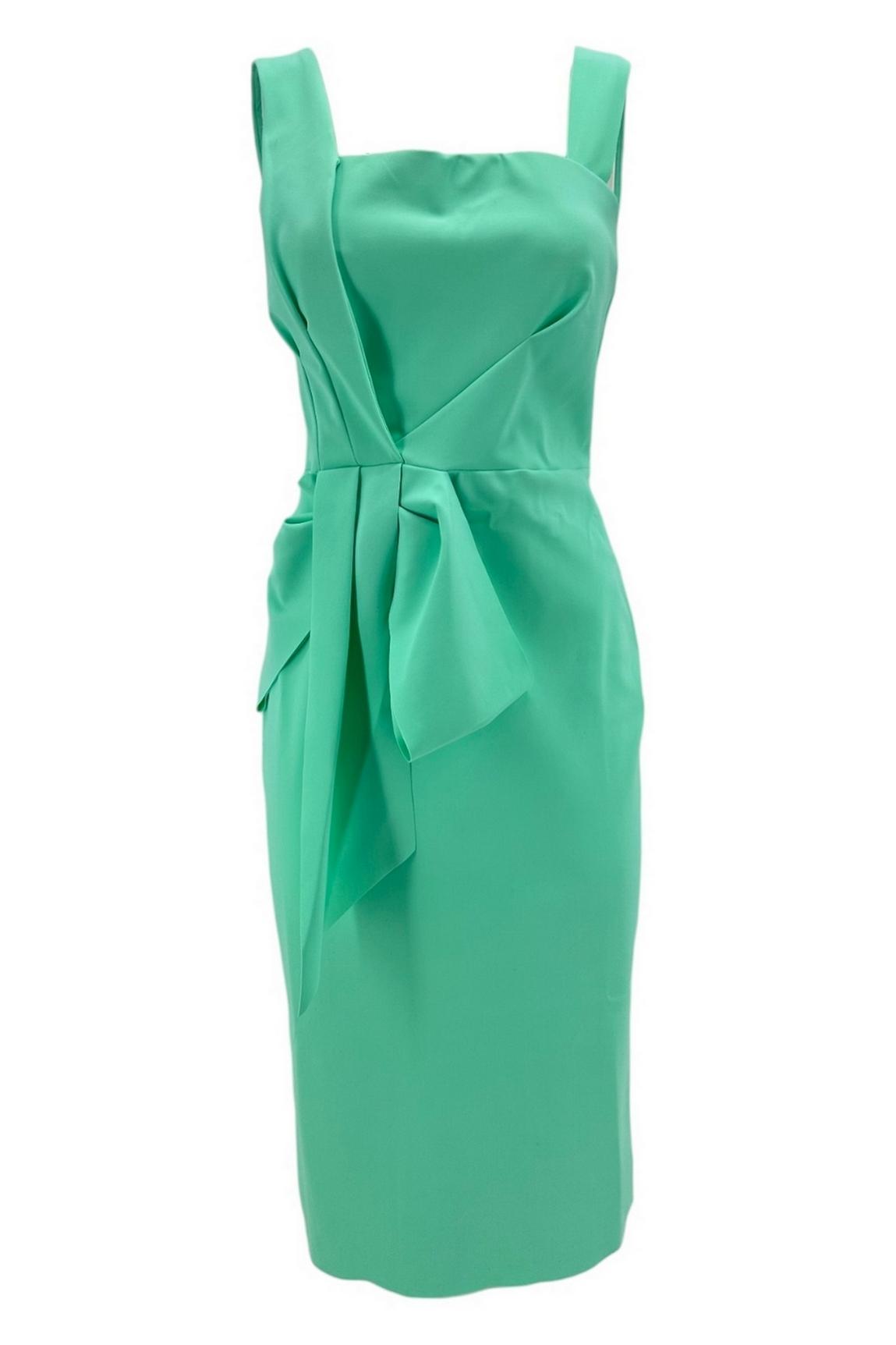 Abito donna in jersey turchese modello tubino con fiocco