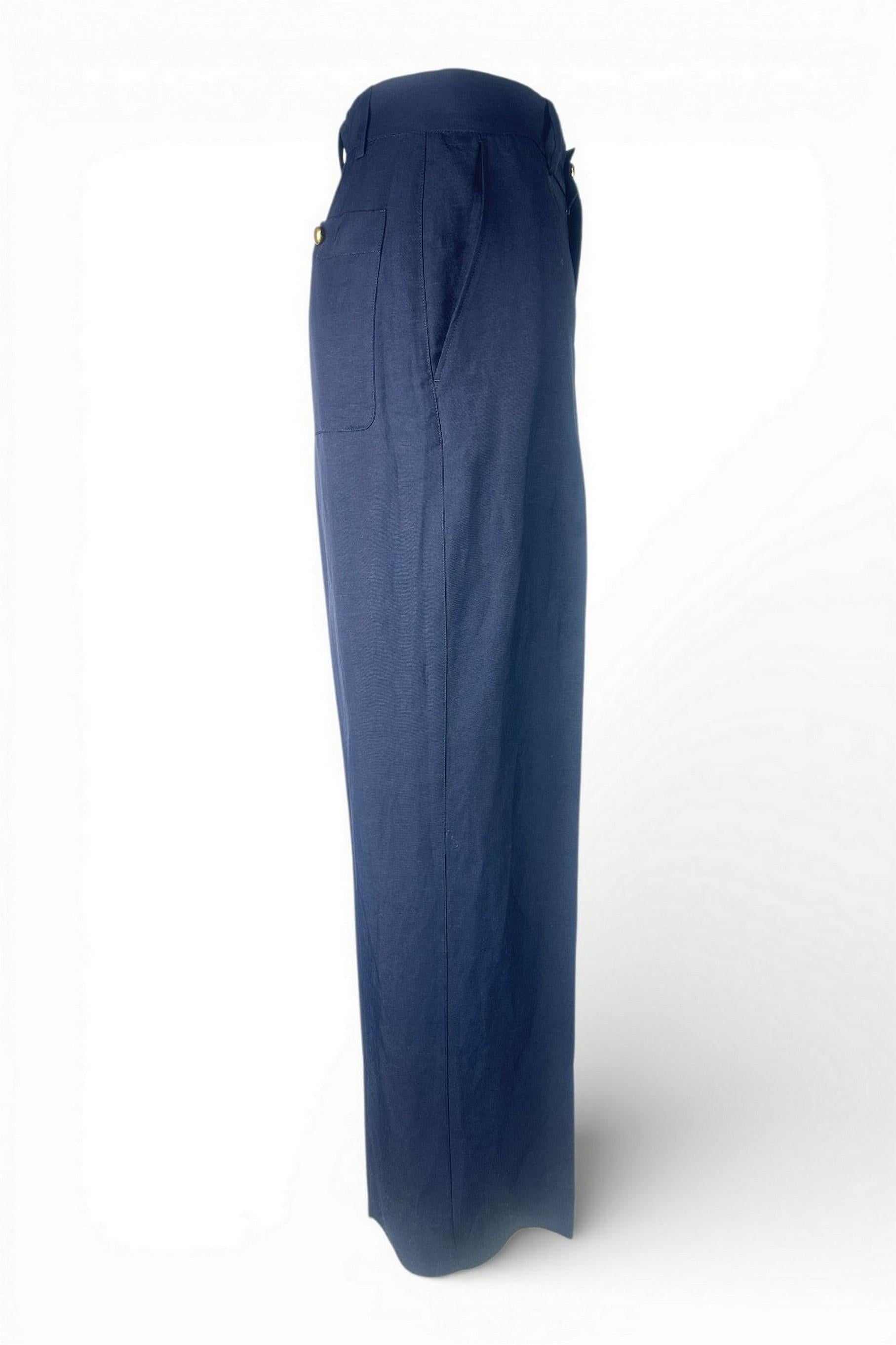 pantalone donna in lino e viscosa blu