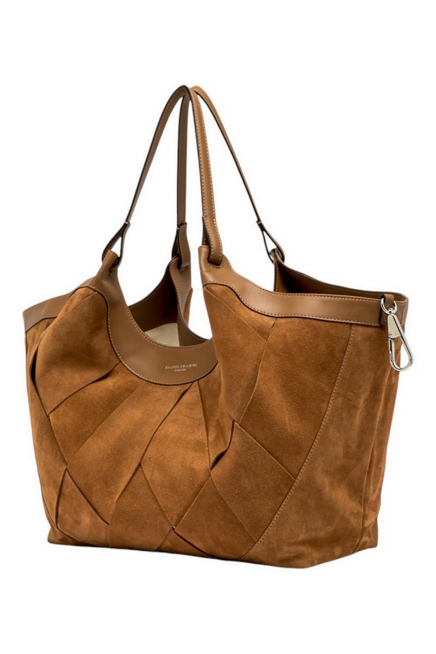borsa donna dua grande in camoscio intrecciato caramello