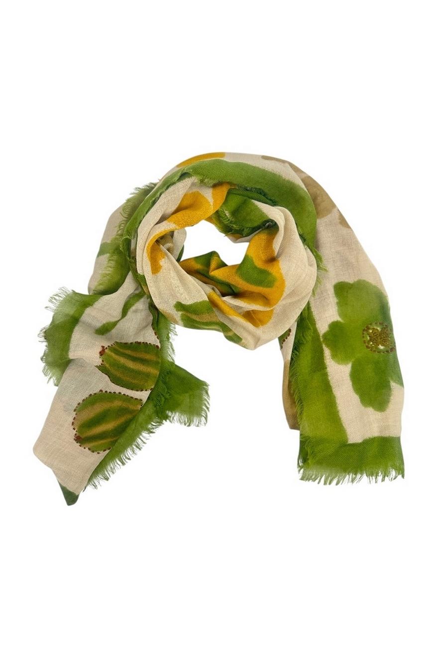 sciarpa donna a fiori beige e verde